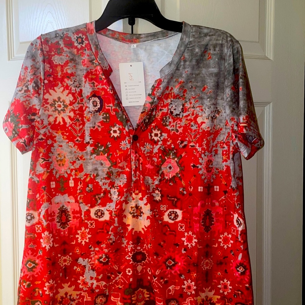 Red  v neck shirt